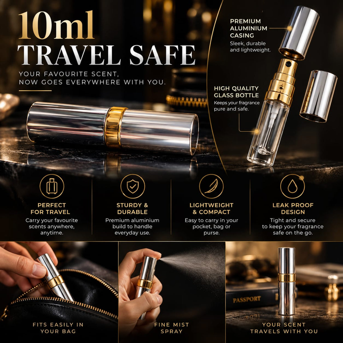 10ml Aluminum Travel Safe Decant Bottles